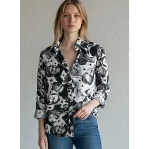 Vintage Queen-Way to Fashion Vintage Graphic Face Print Button Shirt USA Rare